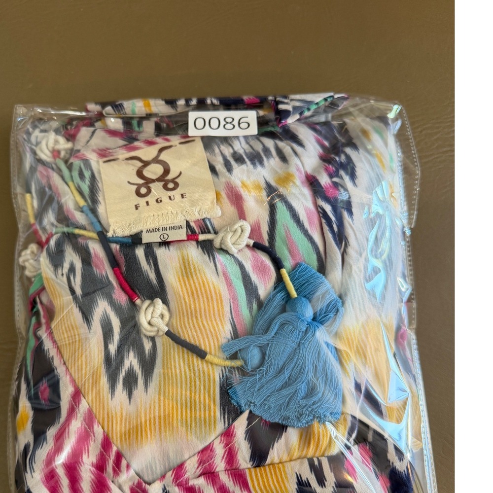 Figue Ikat Avery Maxi Dress V-Neck Tassel Boho Chic Resortwear Tribal Size Large - Picture 10 of 11